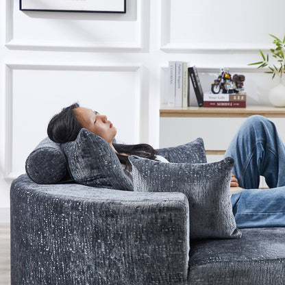 Grey Round Chenille Single Sleeper Sofa with Backrest Pillow