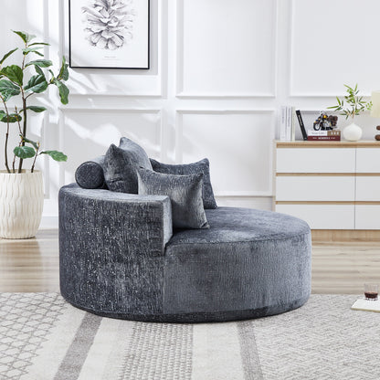 Grey Round Chenille Single Sleeper Sofa with Backrest Pillow