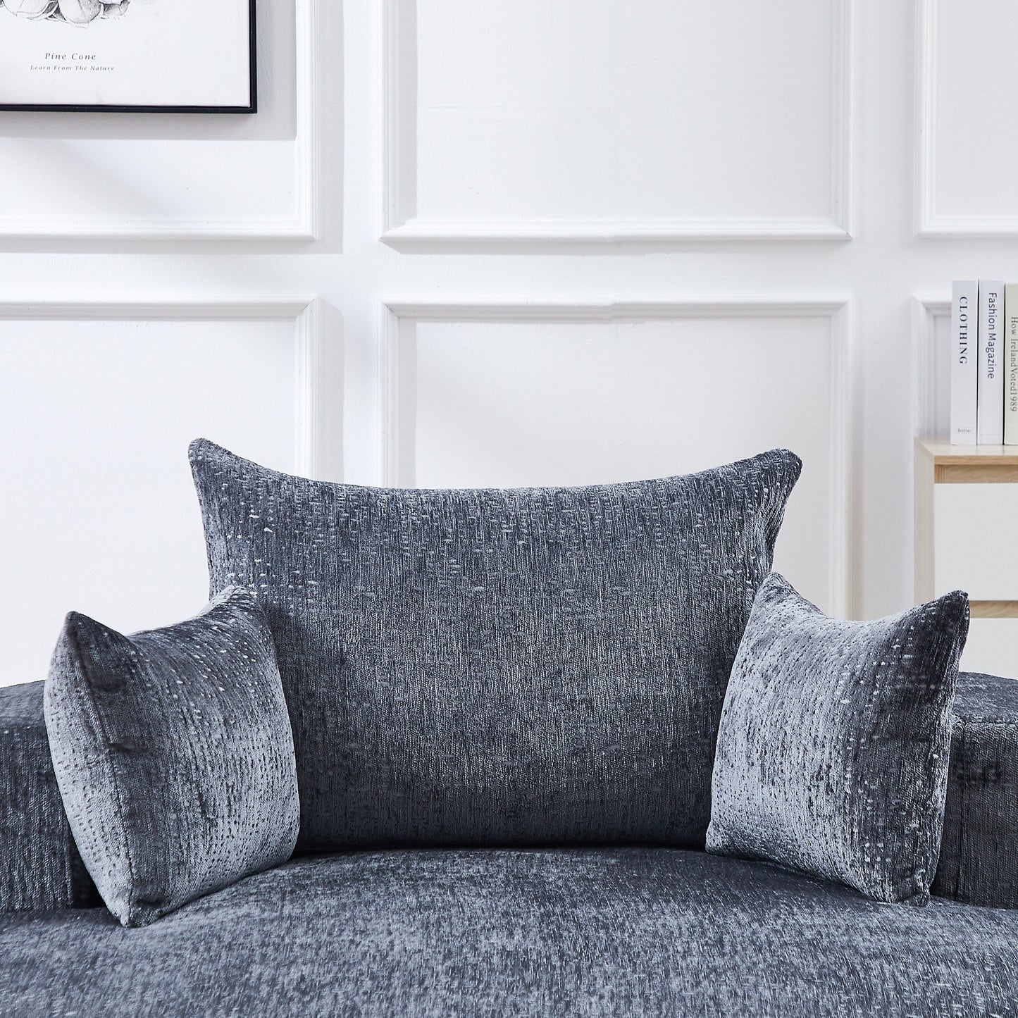 Grey Round Chenille Single Sleeper Sofa with Backrest Pillow