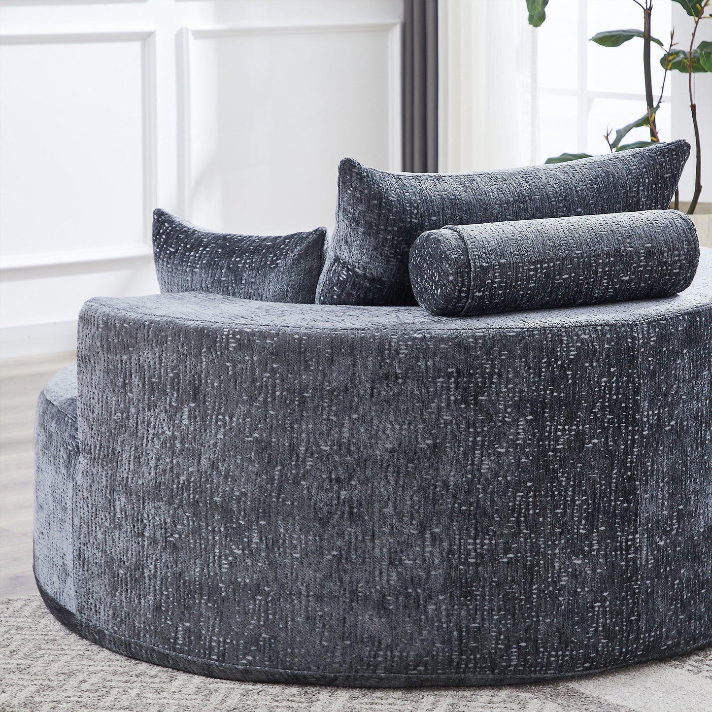 Grey Round Chenille Single Sleeper Sofa with Backrest Pillow
