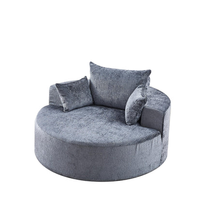 Grey Round Chenille Single Sleeper Sofa with Backrest Pillow