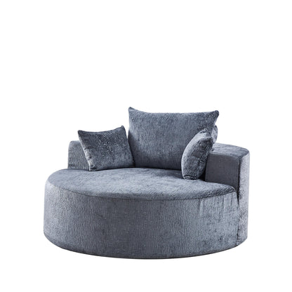 Grey Round Chenille Single Sleeper Sofa with Backrest Pillow