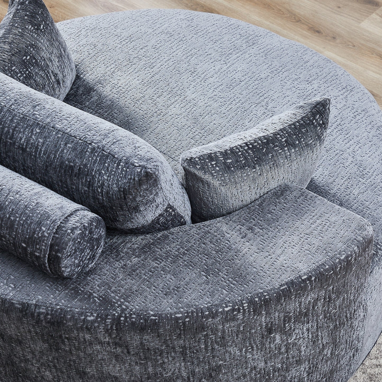 Grey Round Chenille Single Sleeper Sofa with Backrest Pillow