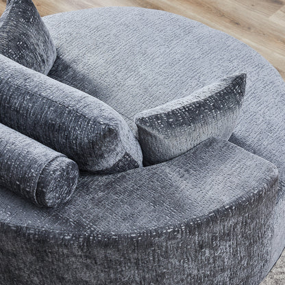 Grey Round Chenille Single Sleeper Sofa with Backrest Pillow