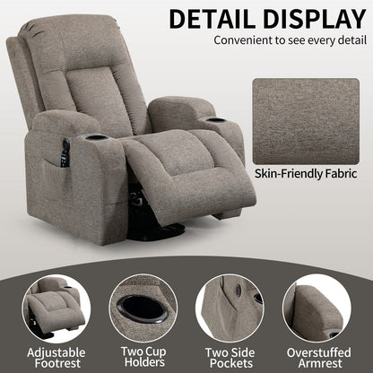 Grey Senior-Friendly Power Lift Recliner with Massage & Heat, USB Charging, Cup Holders, and Adjustable Reclining