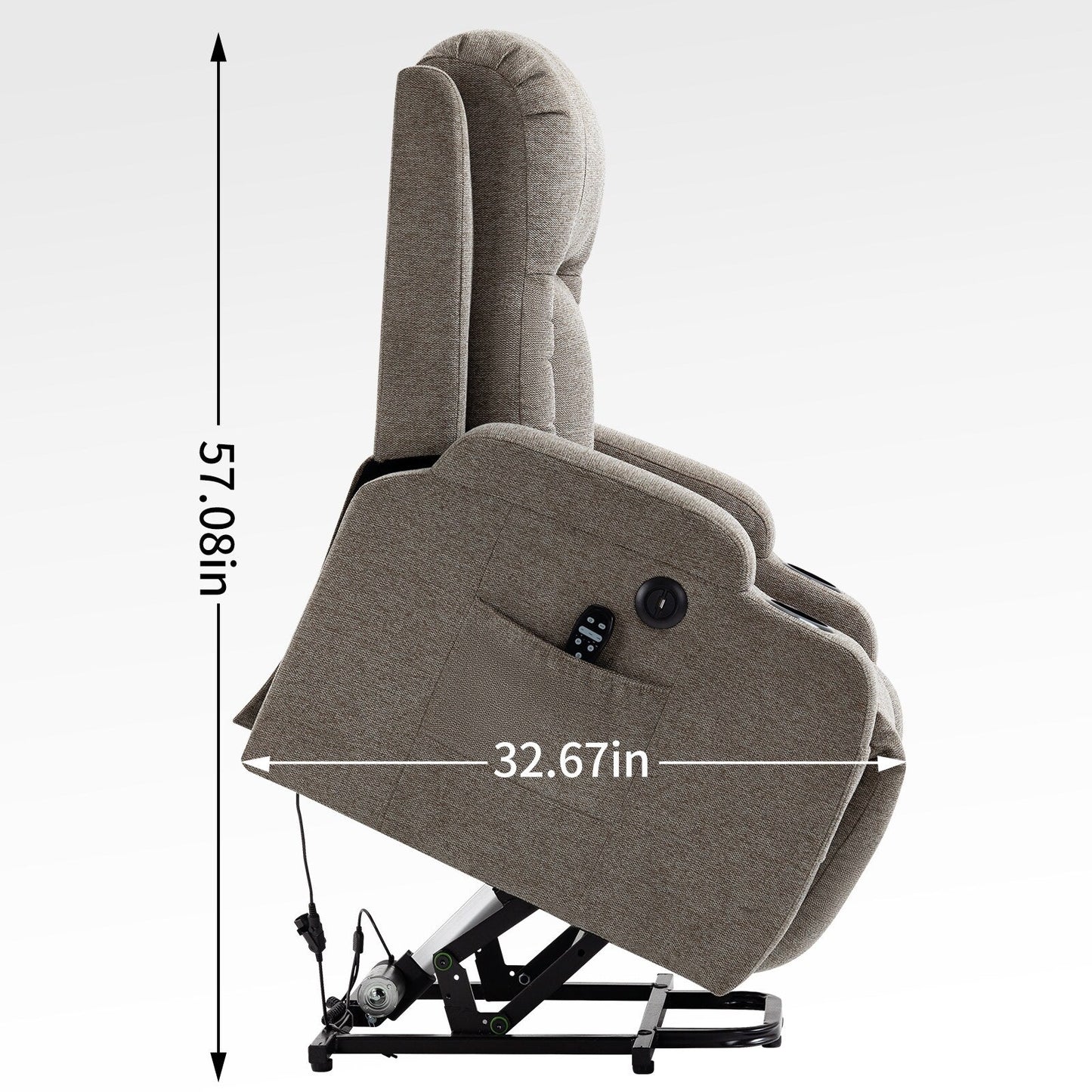 Grey Senior-Friendly Power Lift Recliner with Massage & Heat, USB Charging, Cup Holders, and Adjustable Reclining