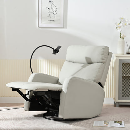 Grey Swivel Rocking Recliner with Phone Holder & Footrest
