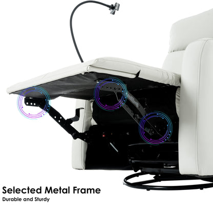 Grey Swivel Rocking Recliner with Phone Holder & Footrest
