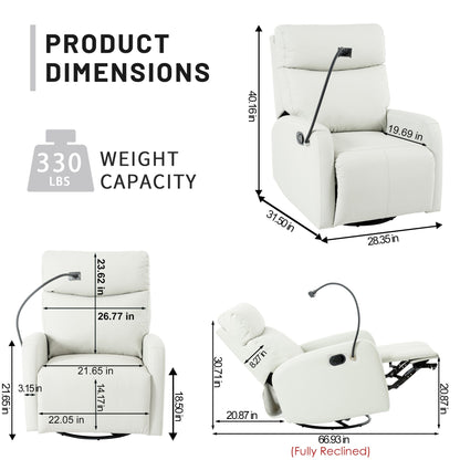 Grey Swivel Rocking Recliner with Phone Holder & Footrest
