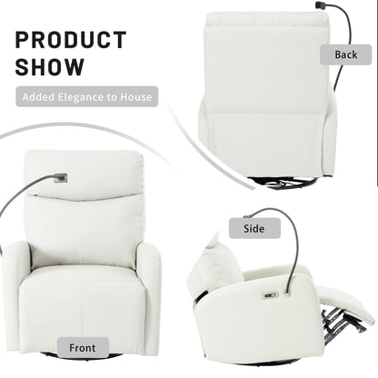 Grey Swivel Rocking Recliner with USB, Power Recline, and Overstuffed Comfort