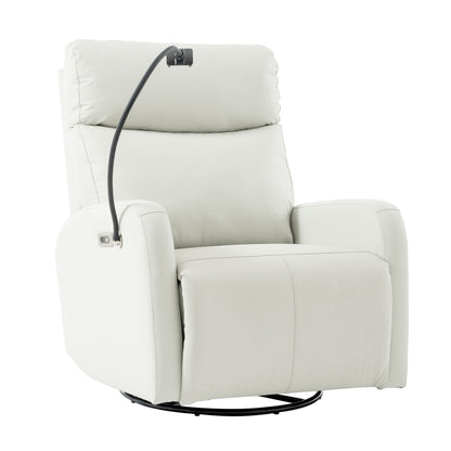 Grey Swivel Rocking Recliner with USB, Power Recline, and Overstuffed Comfort