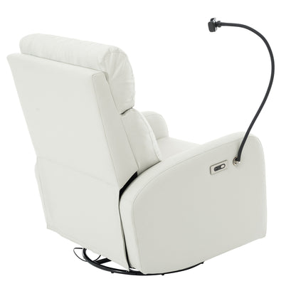 Grey Swivel Rocking Recliner with USB, Power Recline, and Overstuffed Comfort