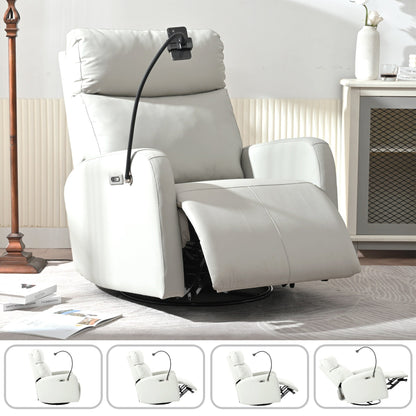 Grey Swivel Rocking Recliner with USB, Power Recline, and Overstuffed Comfort