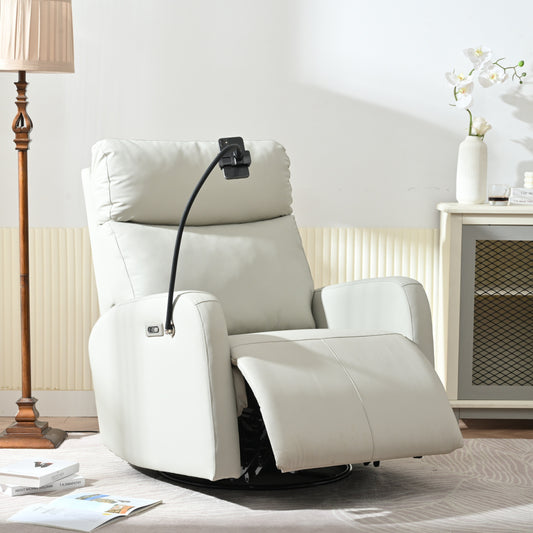 Grey Swivel Rocking Recliner with USB, Power Recline, and Overstuffed Comfort