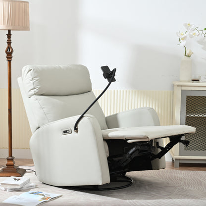 Grey Swivel Rocking Recliner with USB, Power Recline, and Overstuffed Comfort