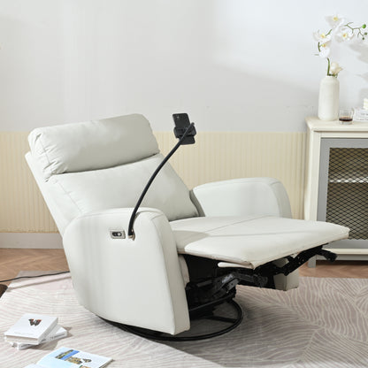 Grey Swivel Rocking Recliner with USB, Power Recline, and Overstuffed Comfort