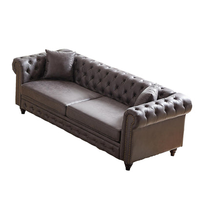 Grey Tech Fabric 3-seater Chesterfield Sofa