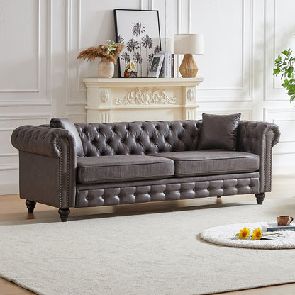 Grey Tech Fabric 3-seater Chesterfield Sofa
