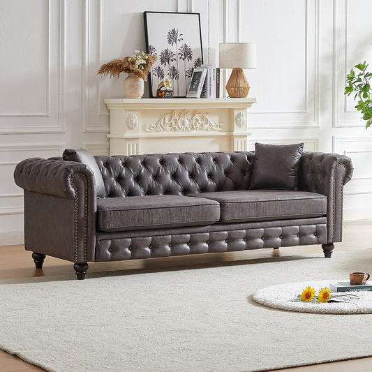 Grey Tech Fabric 3-seater Chesterfield Sofa