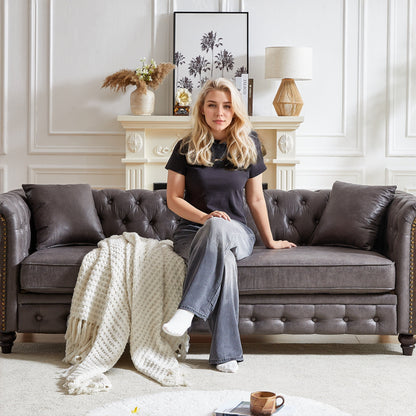 Grey Tech Fabric 3-seater Chesterfield Sofa