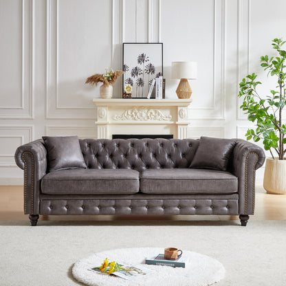Grey Tech Fabric 3-seater Chesterfield Sofa