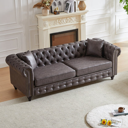 Grey Tech Fabric 3-seater Chesterfield Sofa