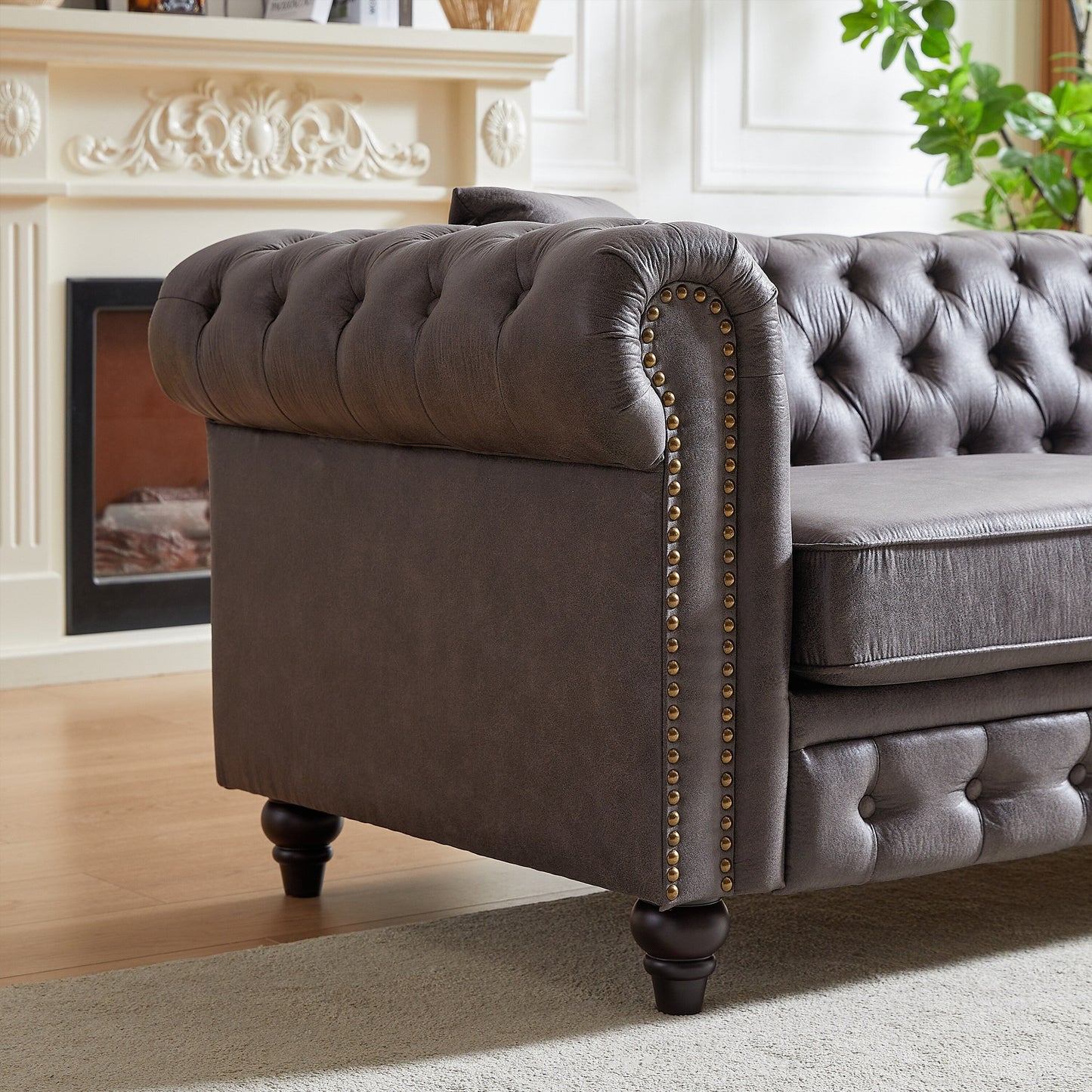 Grey Tech Fabric 3-seater Chesterfield Sofa