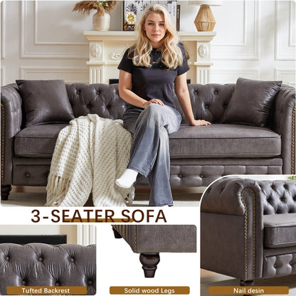 Grey Tech Fabric 3-seater Chesterfield Sofa