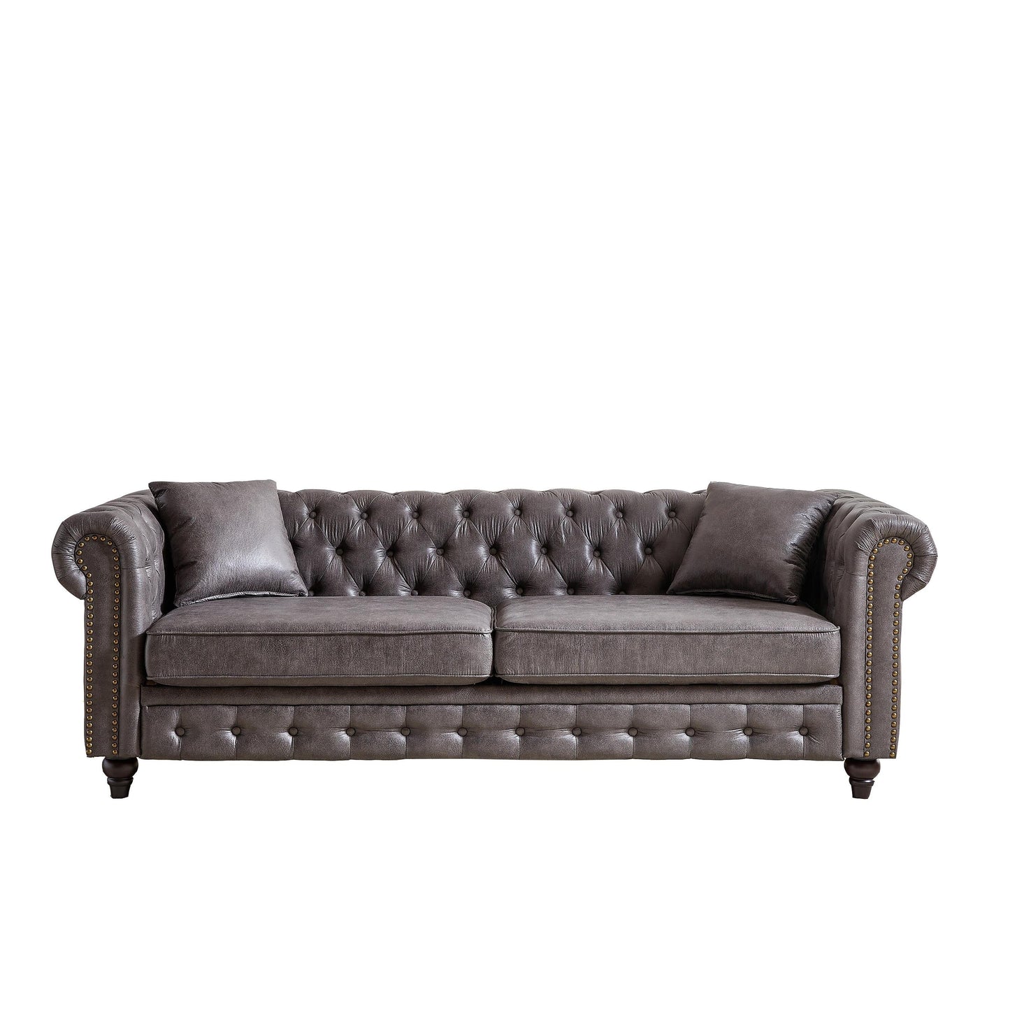 Grey Tech Fabric 3-seater Chesterfield Sofa