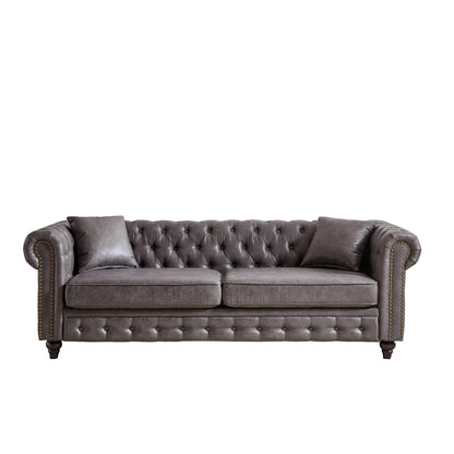 Grey Tech Fabric 3-seater Chesterfield Sofa