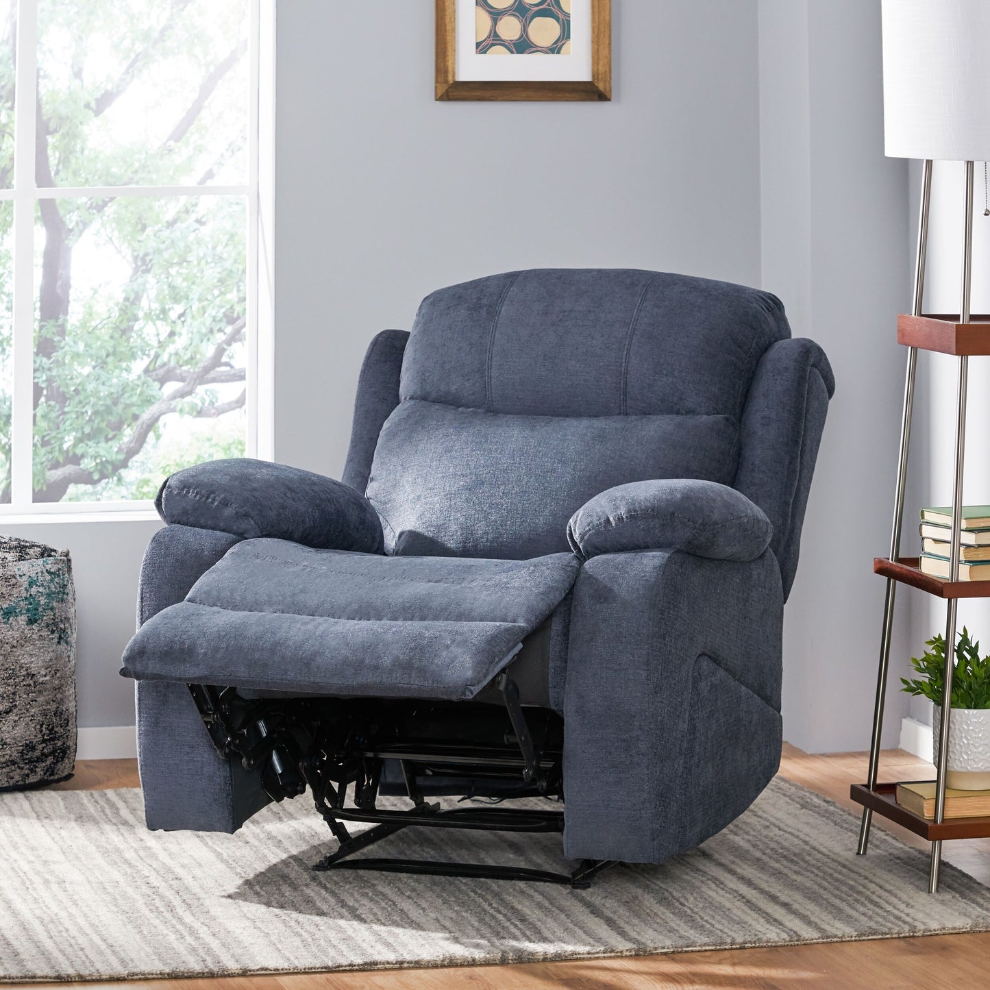 Grey Tufted Massage Recliner Chair with Pillow, Heating, Remote Control, and Manual Recline - 5 Massage Modes, Side Pocket