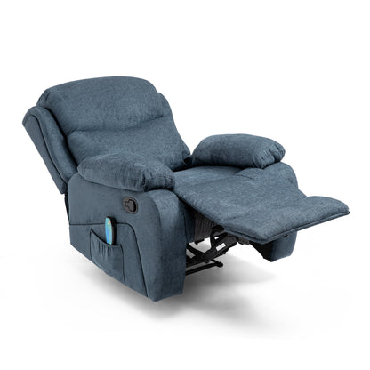 Grey Tufted Massage Recliner with Heating, Remote Control, and Manual Recline - 5 Massage Modes, Side Pocket