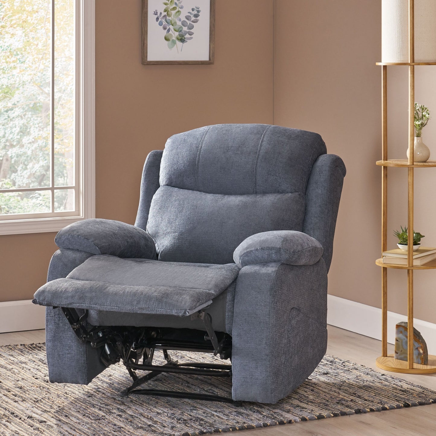 Grey Tufted Massage Recliner with Heating, Remote Control, and Manual Recline - 5 Massage Modes, Side Pocket