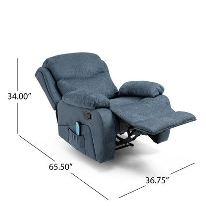 Grey Tufted Massage Recliner with Heating, Remote Control, and Manual Recline - 5 Massage Modes, Side Pocket