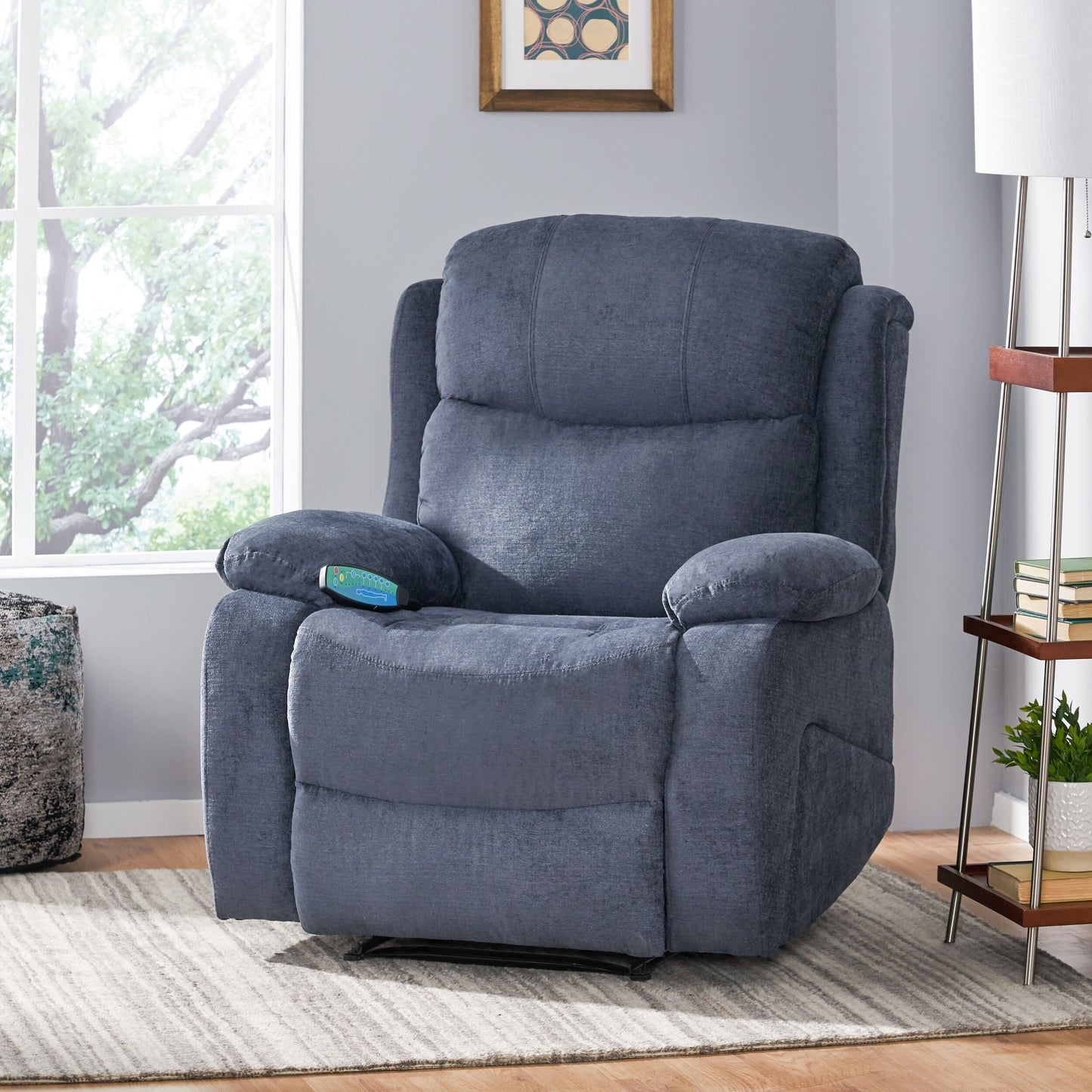 Grey Tufted Massage Recliner with Heating, Remote Control, and Manual Recline - 5 Massage Modes, Side Pocket