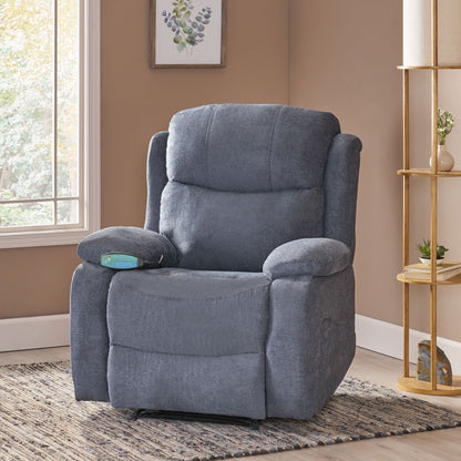 Grey Tufted Massage Recliner with Heating, Remote Control, and Manual Recline - 5 Massage Modes, Side Pocket
