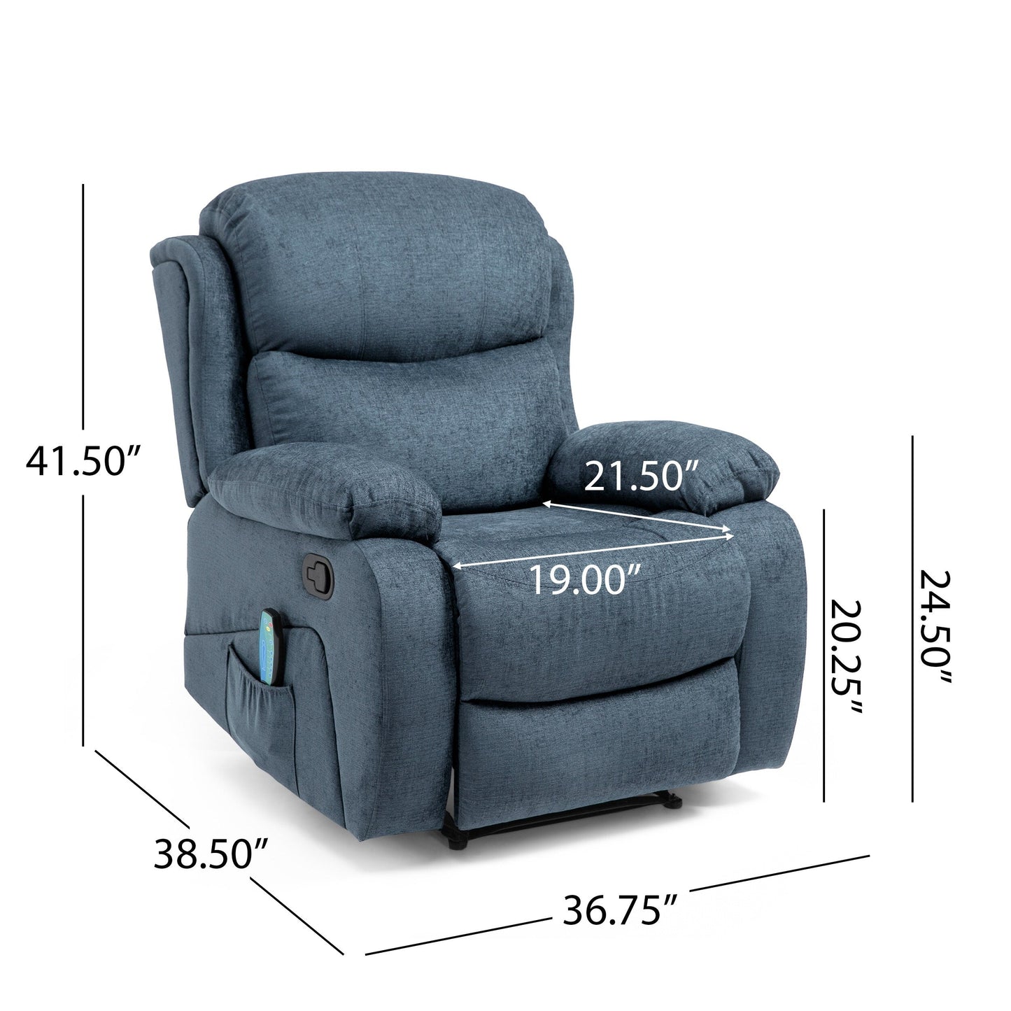 Grey Tufted Massage Recliner with Heating, Remote Control, and Manual Recline - 5 Massage Modes, Side Storage