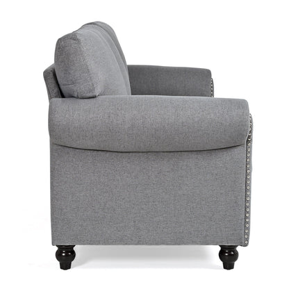 Grey Upholstered 3-seater Sofa with Nailheads