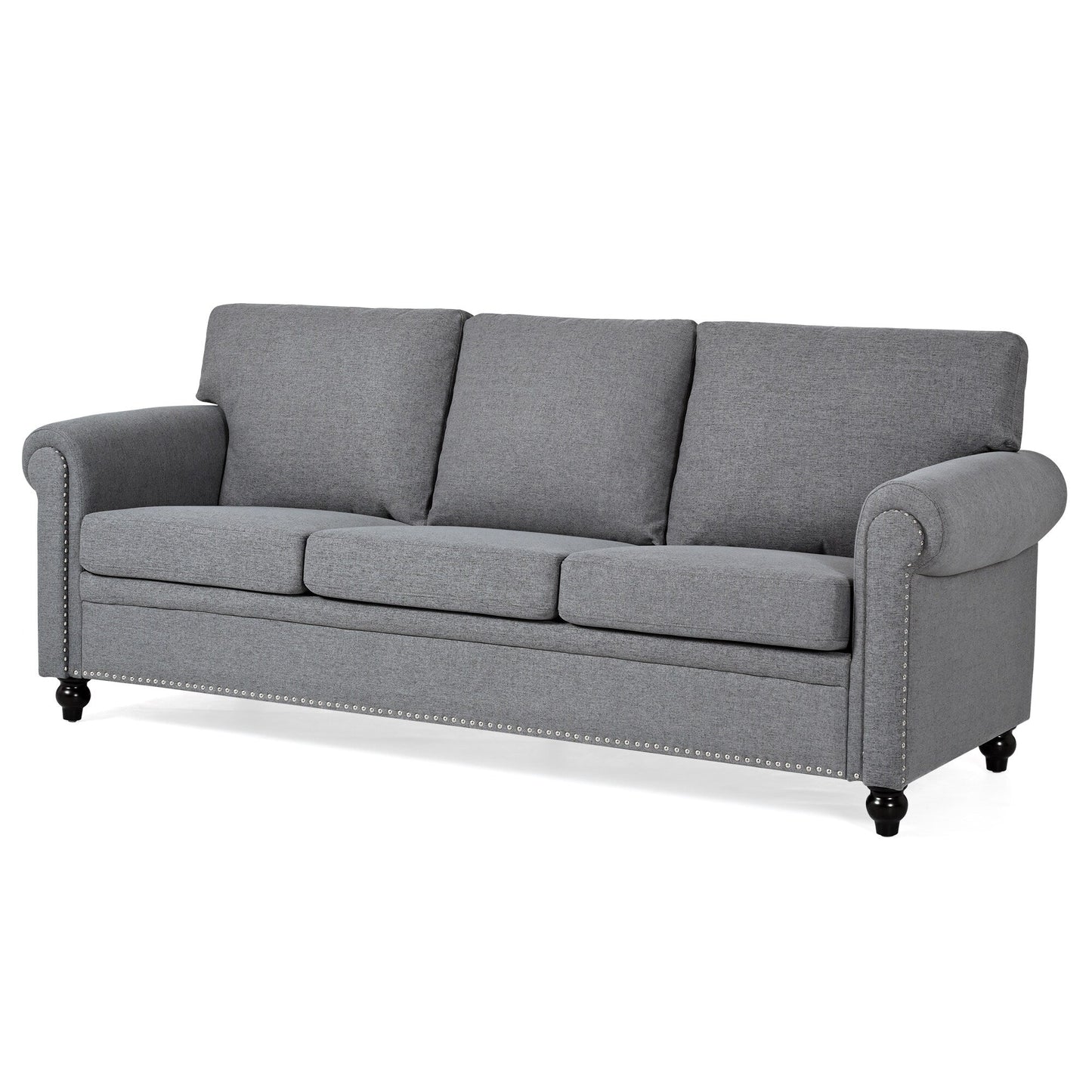 Grey Upholstered 3-seater Sofa with Nailheads