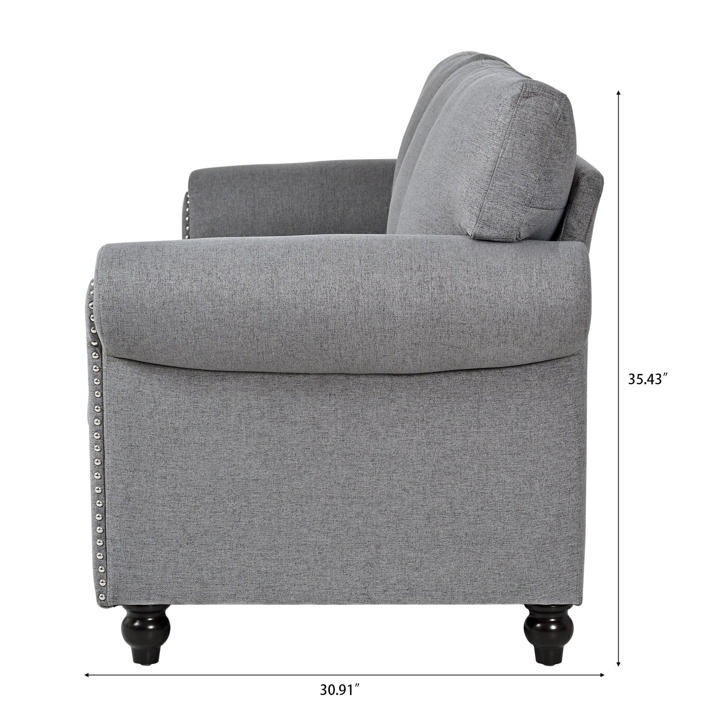 Grey Upholstered 3-seater Sofa with Nailheads