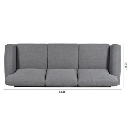 Grey Upholstered 3-seater Sofa with Nailheads