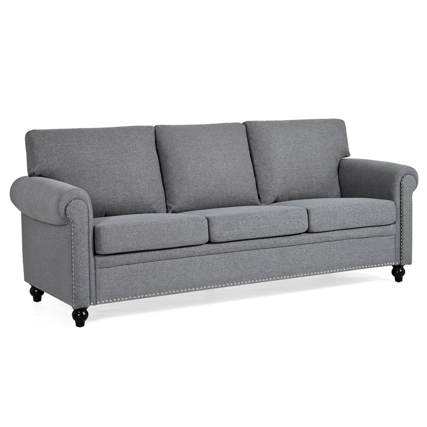 Grey Upholstered 3-seater Sofa with Nailheads