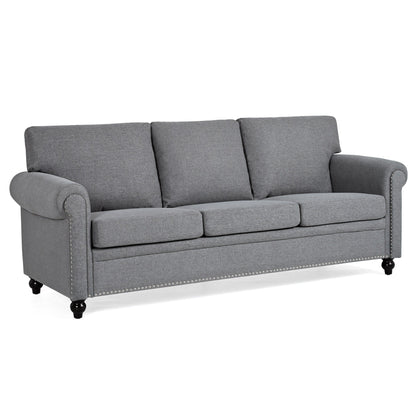 Grey Upholstered 3-seater Sofa with Nailheads