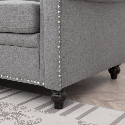 Grey Upholstered 3-seater Sofa with Nailheads