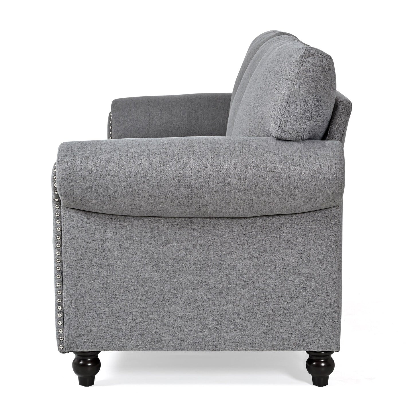Grey Upholstered 3-seater Sofa with Nailheads
