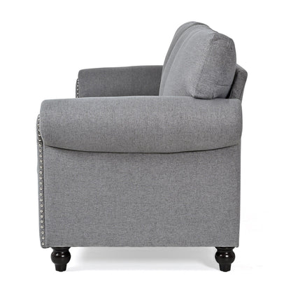 Grey Upholstered 3-seater Sofa with Nailheads