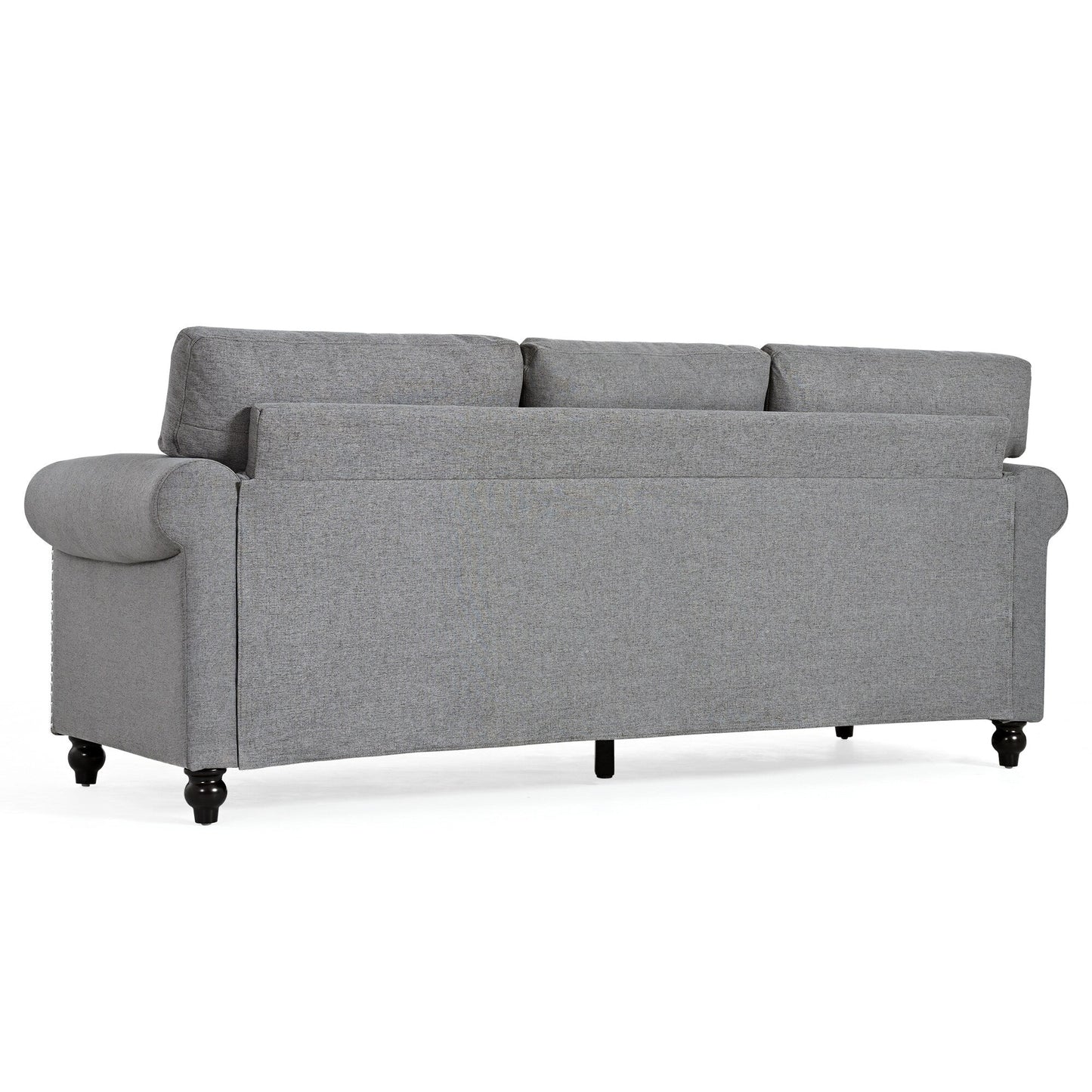 Grey Upholstered 3-seater Sofa with Nailheads