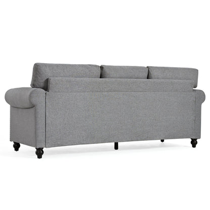 Grey Upholstered 3-seater Sofa with Nailheads