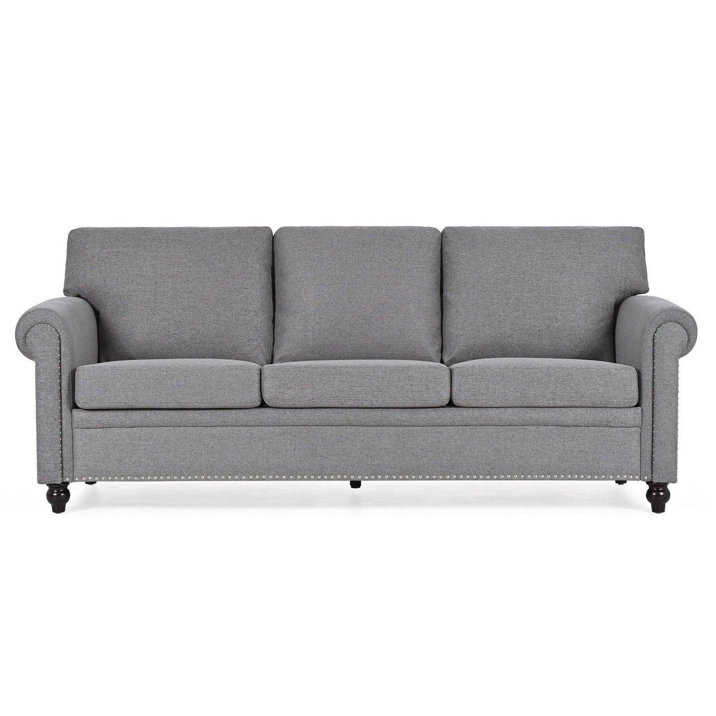 Grey Upholstered 3-seater Sofa with Nailheads