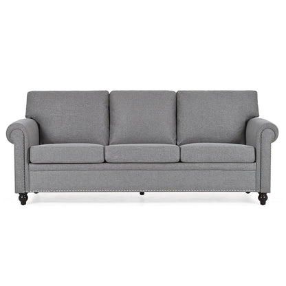 Grey Upholstered 3-seater Sofa with Nailheads